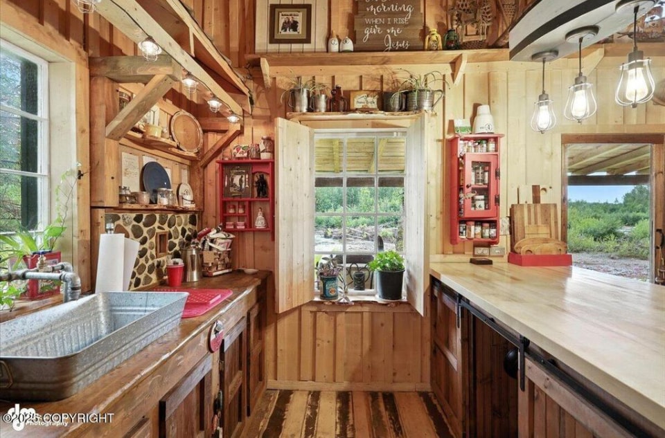 Kitchen island and warm wood detail