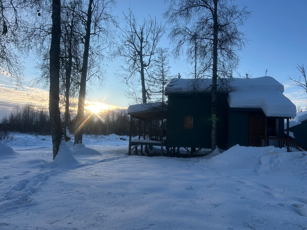 Cabin in winter light